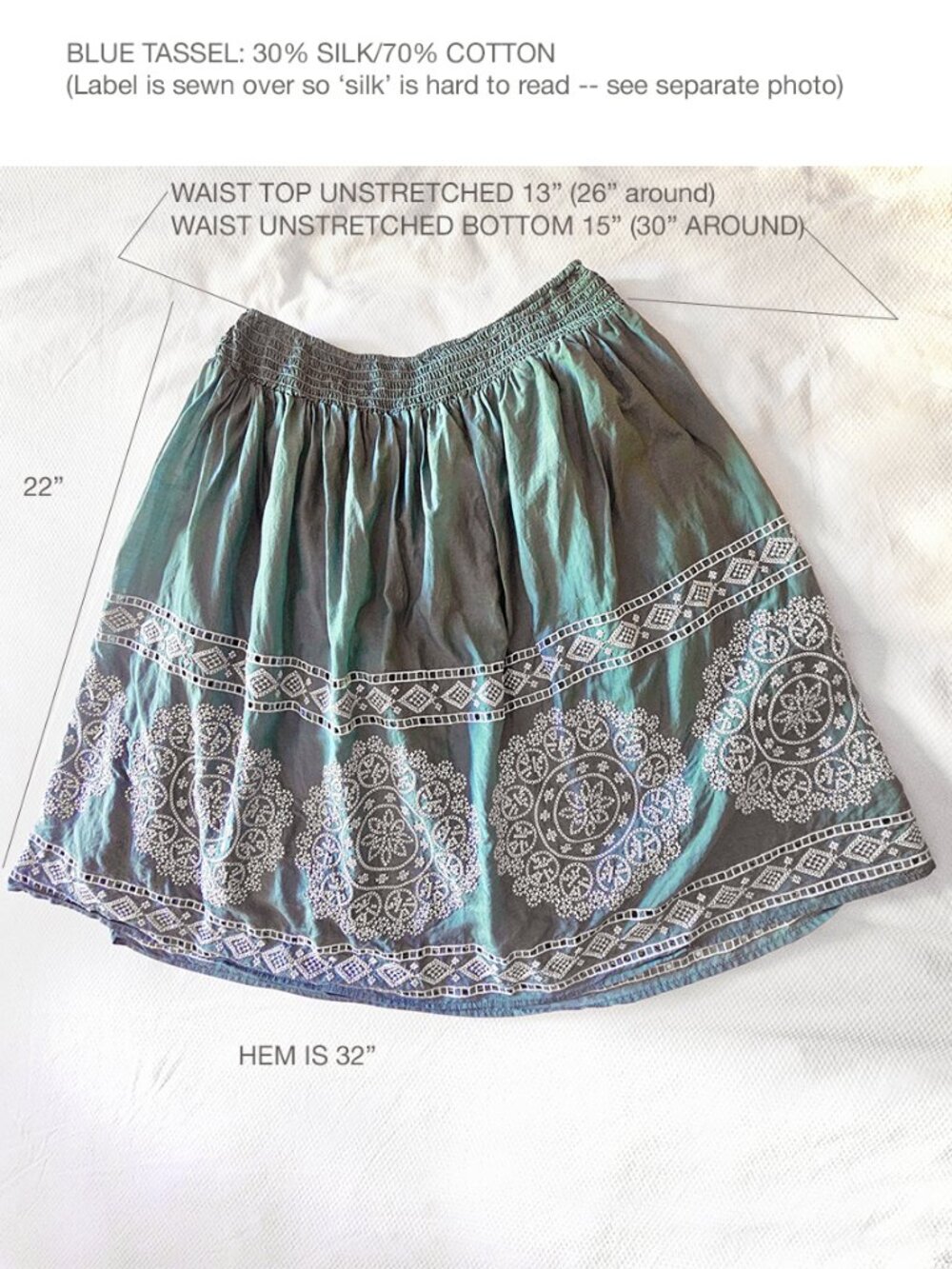 Blue Tassel (Anthropologie Brand) adorable summer embroidered skirt XL